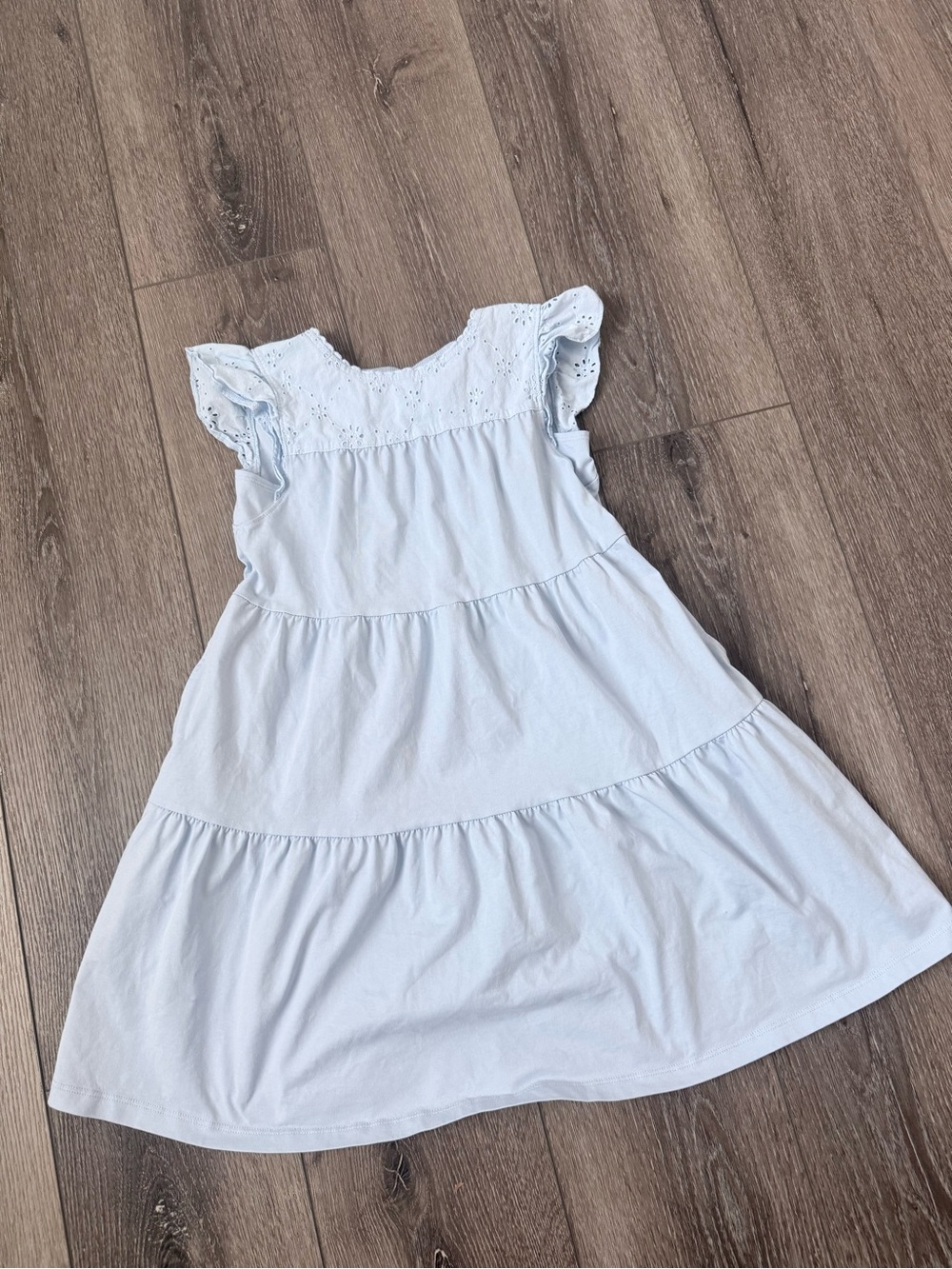 Uniqlo Light Blue Eyelet Tiered Cotton Dress for Girls